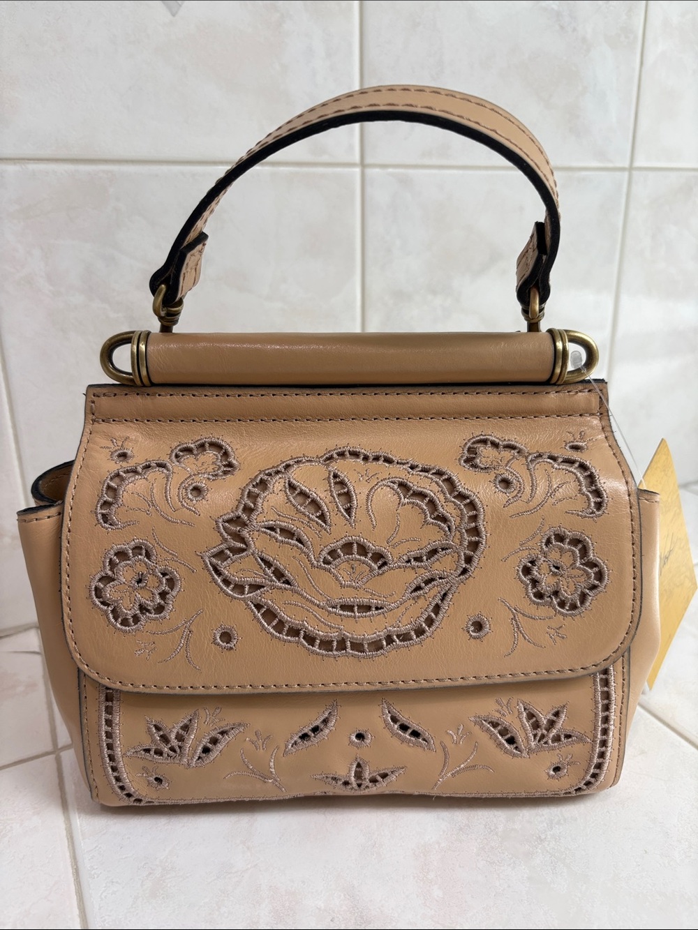 Patricia Nash French Lace Collection Annabelle Leather Satchel in Sand Shade - Picture 4 of 14